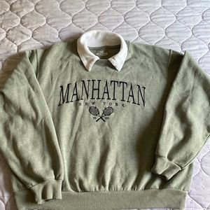 Hollister Oversized Collared Embroidered Sweatshirt, Heather Pale Green, Size M